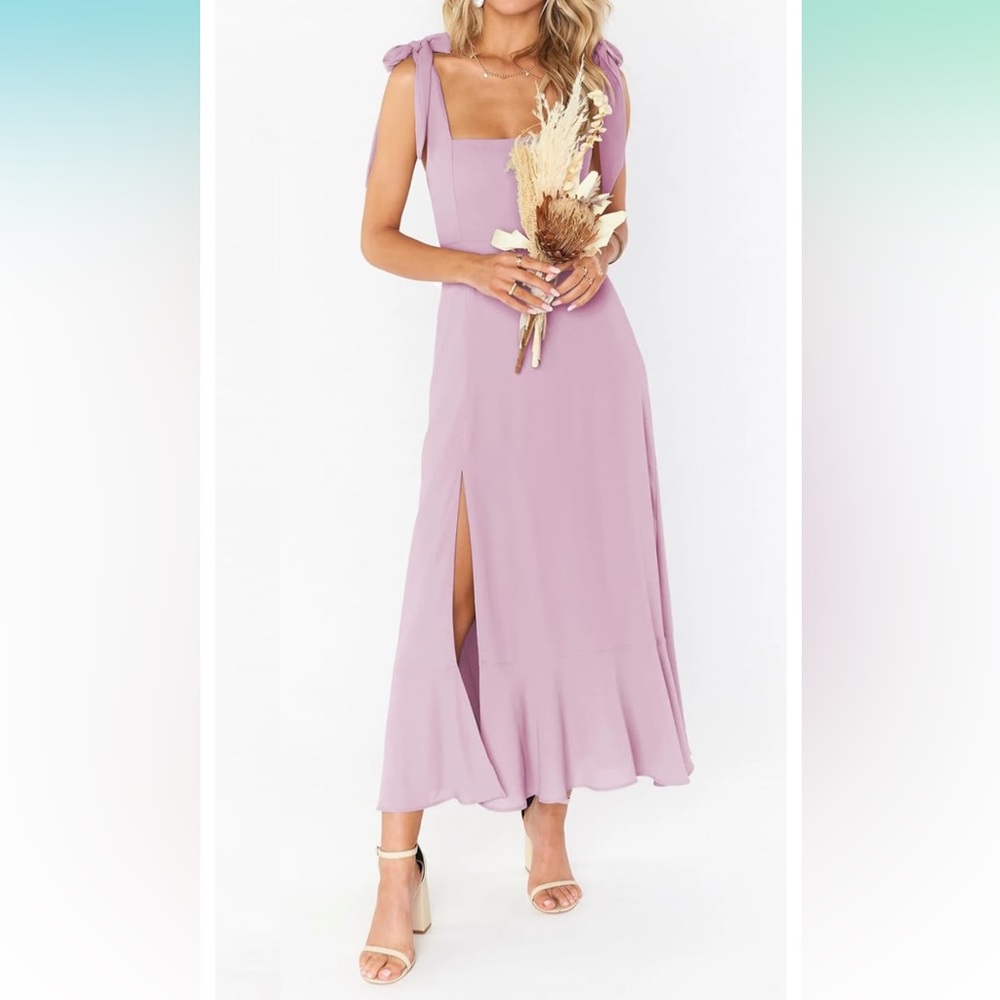 Dusty rose bridesmaid square neck ruffle split adjustable strap sundress w belt